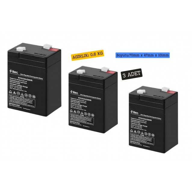 TTEC 6V 4Ah Akü 3 Adet TTEC 6V 4Ah Akü 3 Adet